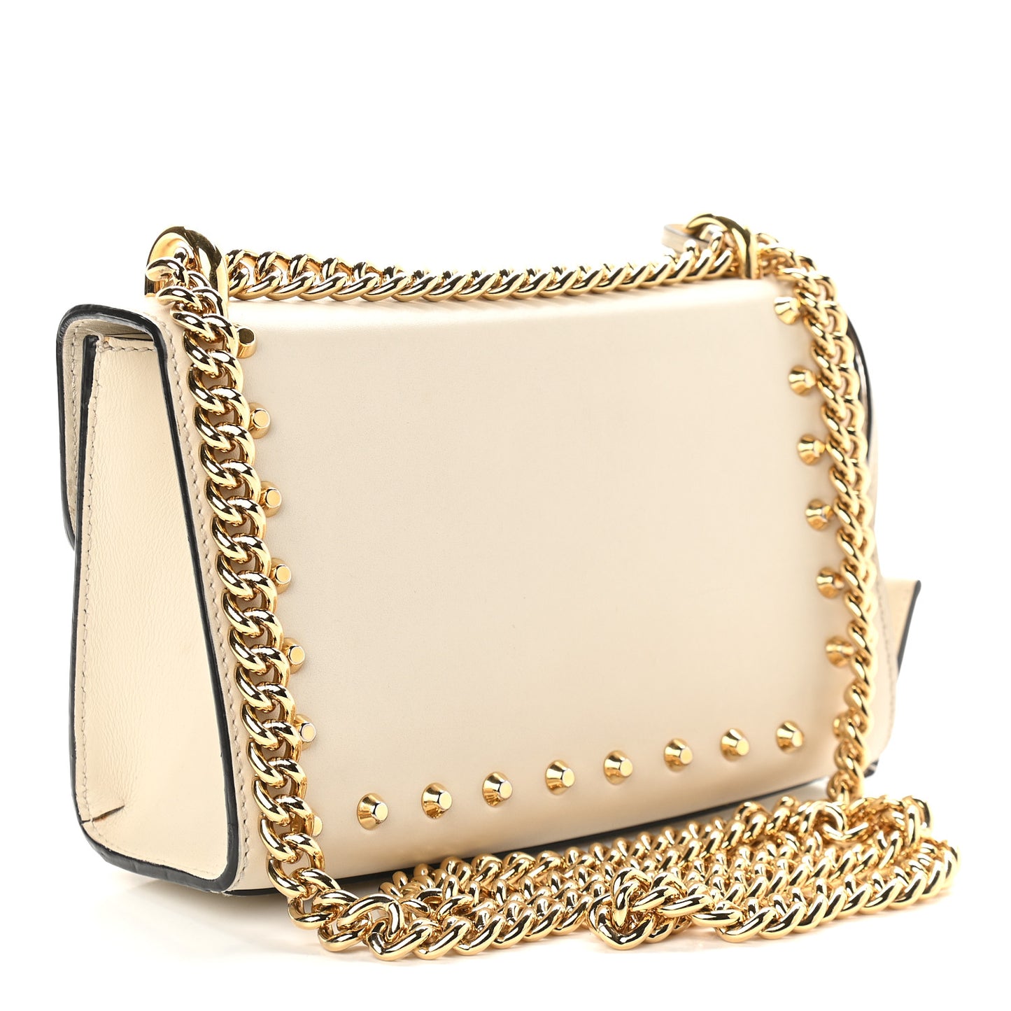 Calfskin Studded Small Padlock Shoulder Bag White