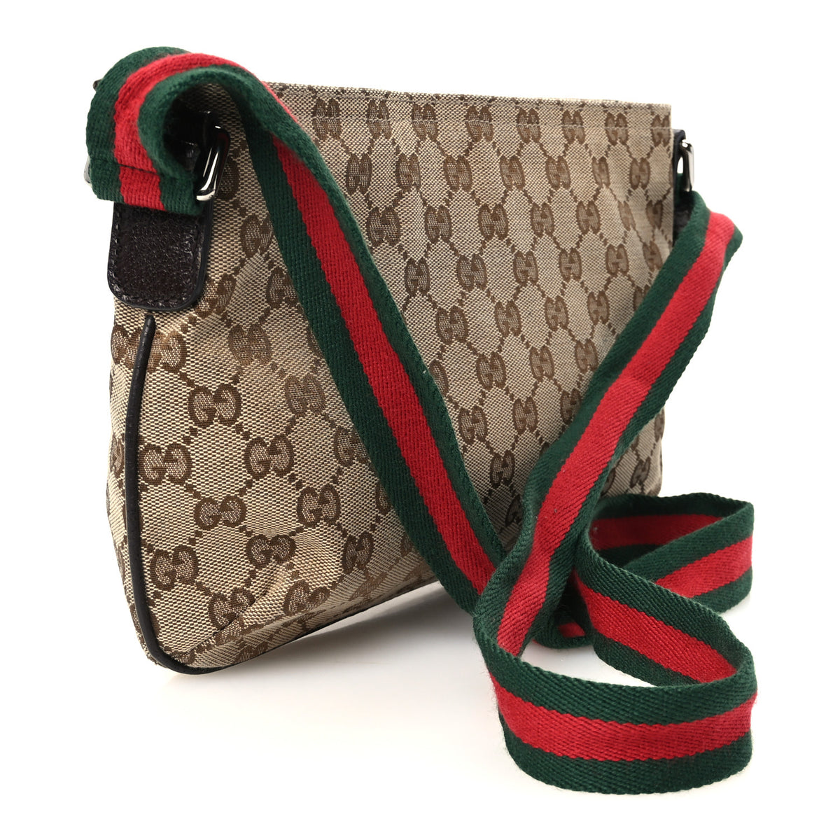 Gucci Monogram Web Small Flat Messenger Crossbody Dark Brown 3 of 10