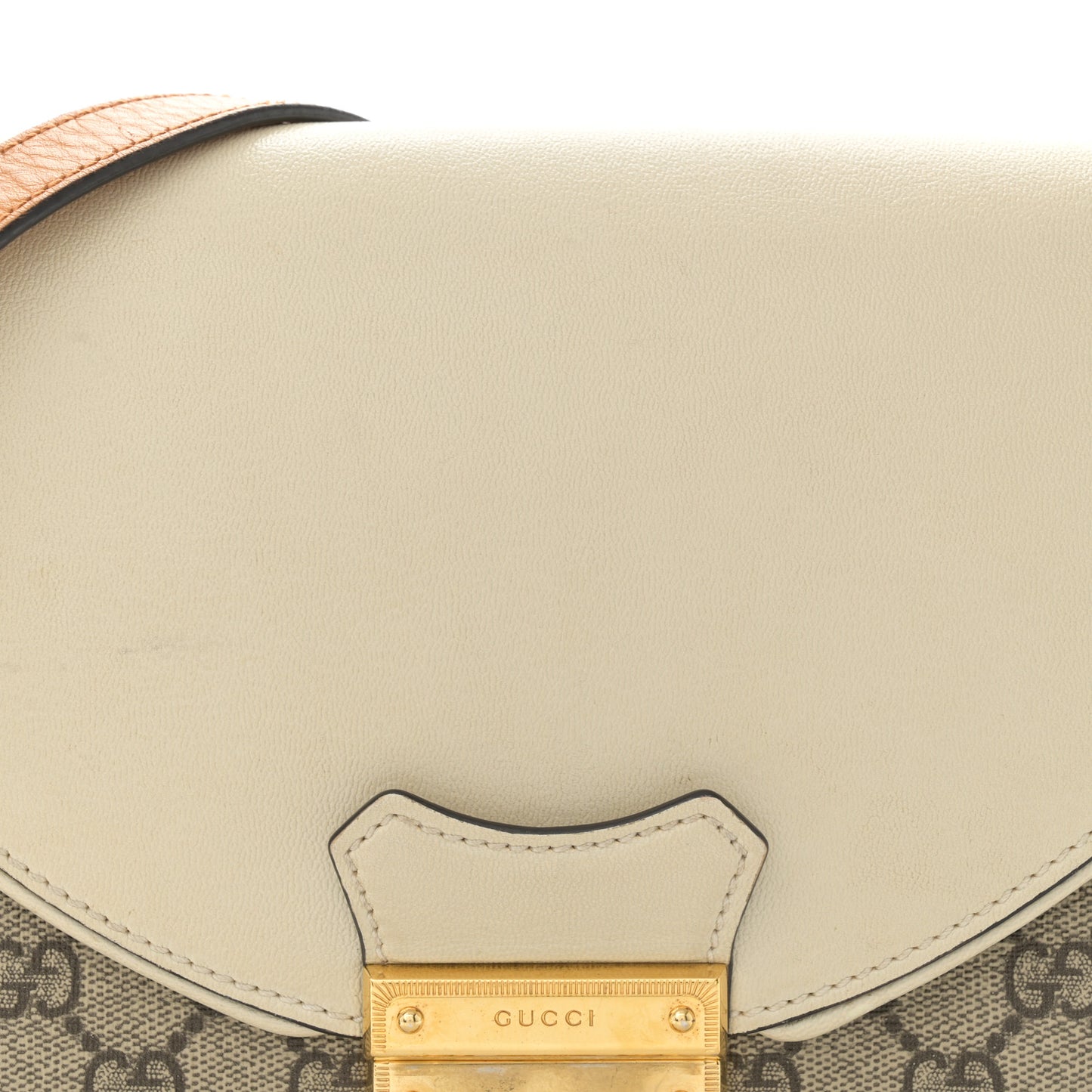 GG Supreme Monogram Calfskin Small Padlock Messenger Shoulder Bag Beige Mystic White Sun Oil