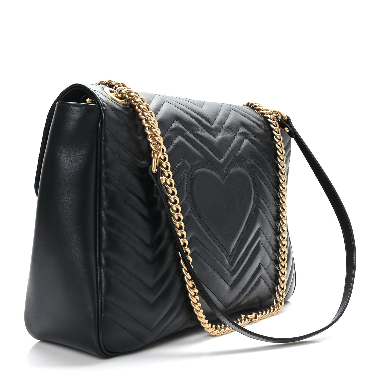 Gucci Calfskin Matelasse Large GG Marmont Shoulder Bag Black 3 of 10