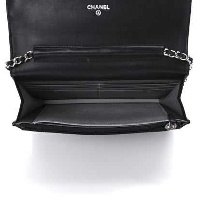Chanel Lambskin Camellia Embossed Wallet on Chain WOC Black 5 of 12