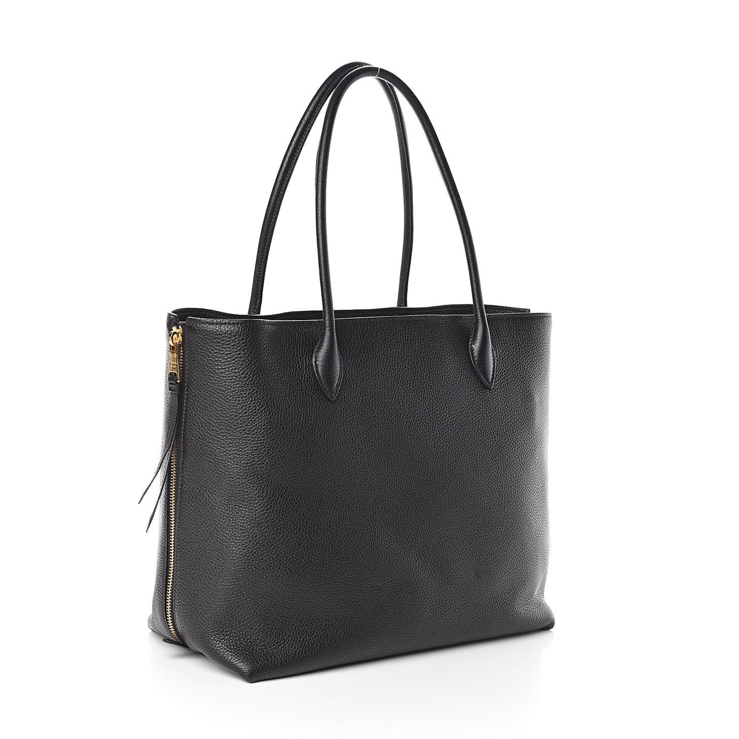 Vitello Daino Side Zip Tote Black