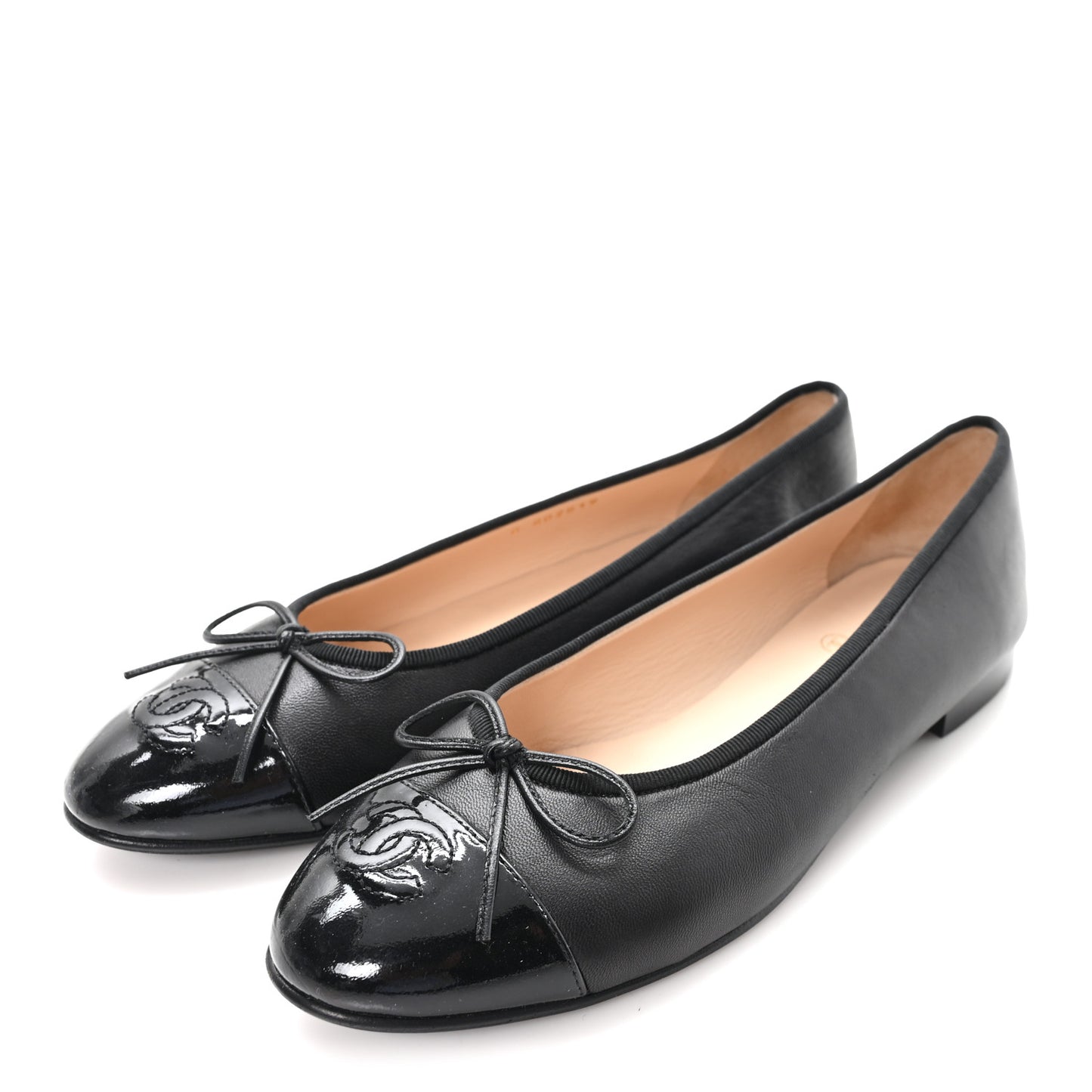 Lambskin Patent Cap Toe Ballerina Flats  39.5 Black
