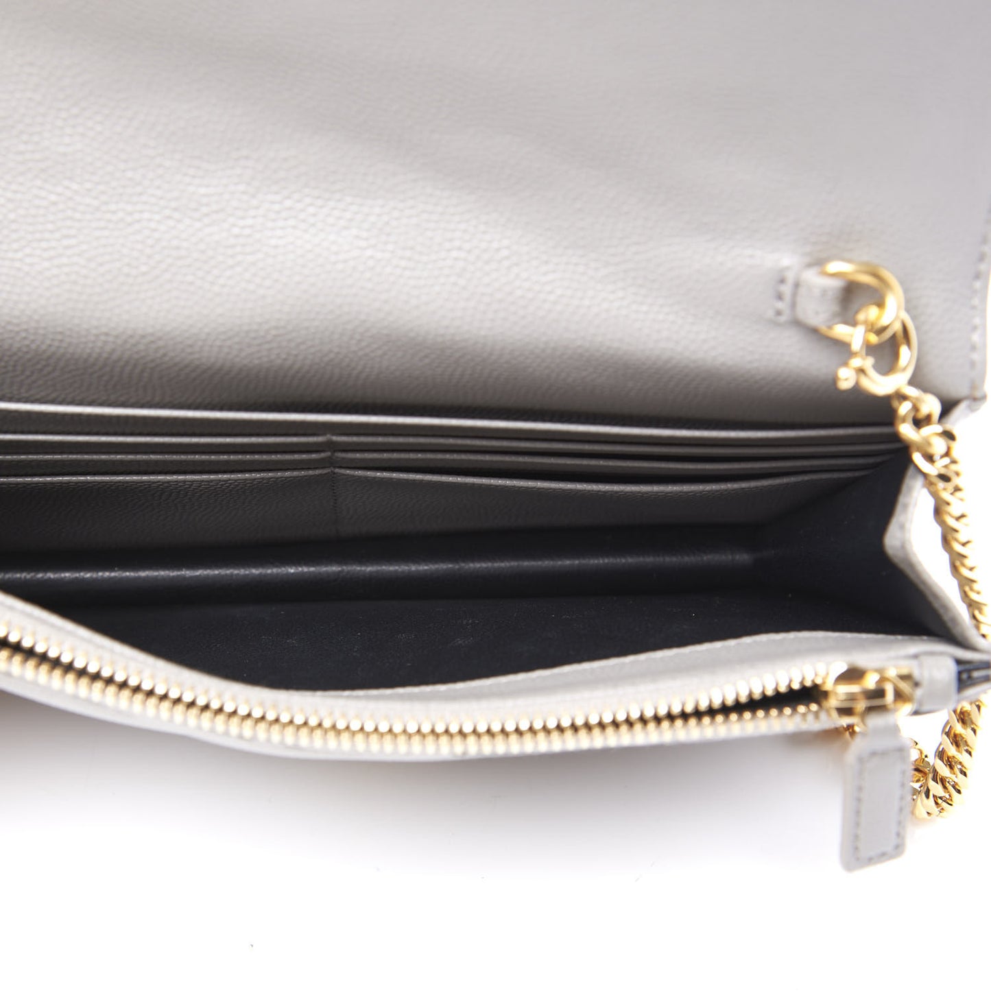 Grain De Poudre Matelasse Chevron Monogram Envelope Chain Wallet Oyster Grey