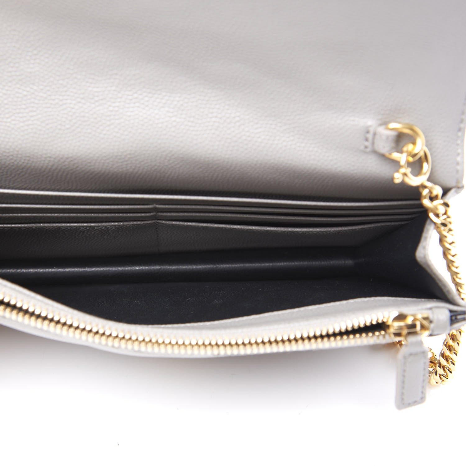 Saint Laurent Grain De Poudre Matelasse Chevron Monogram Envelope Chain Wallet Oyster Grey 4 of 10