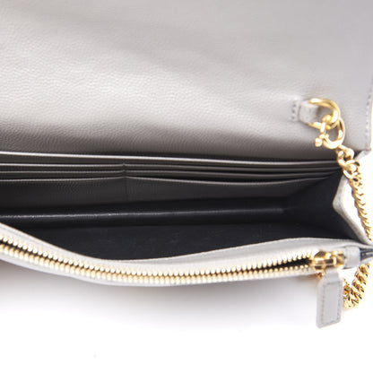 Saint Laurent Grain De Poudre Matelasse Chevron Monogram Envelope Chain Wallet Oyster Grey 4 of 10