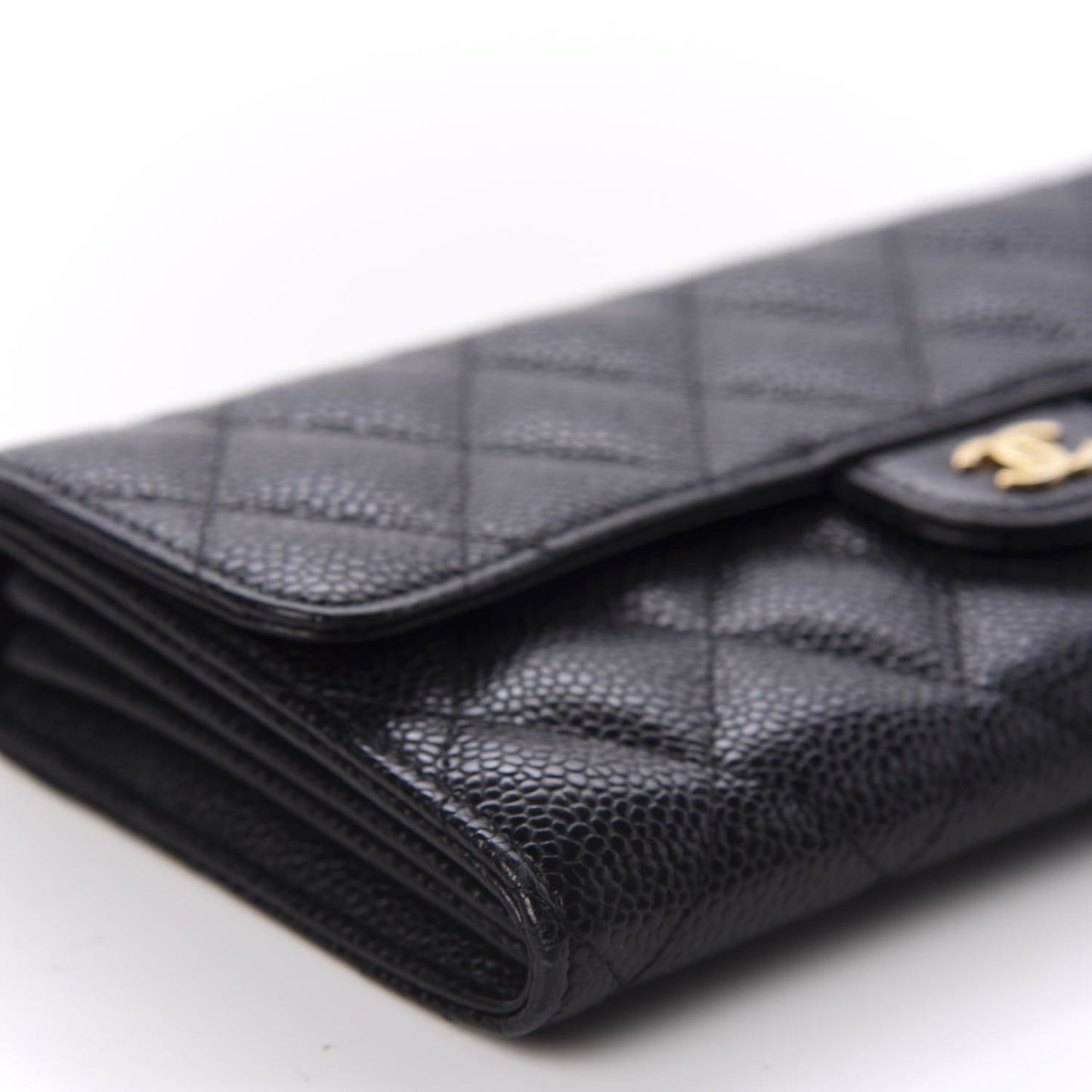 Caviar Quilted Large Gusset Flap Wallet Black