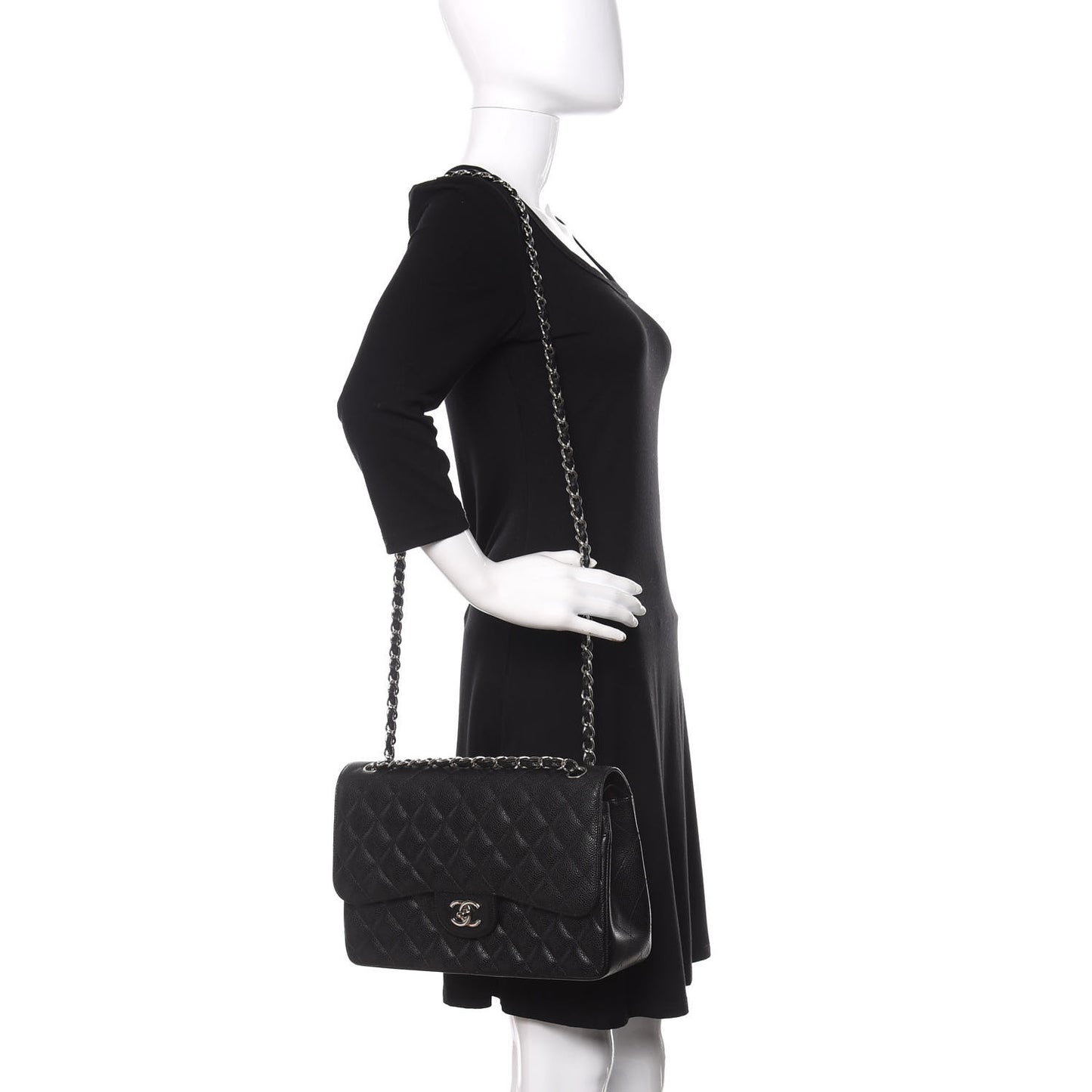 Caviar Quilted Jumbo Double Flap Black