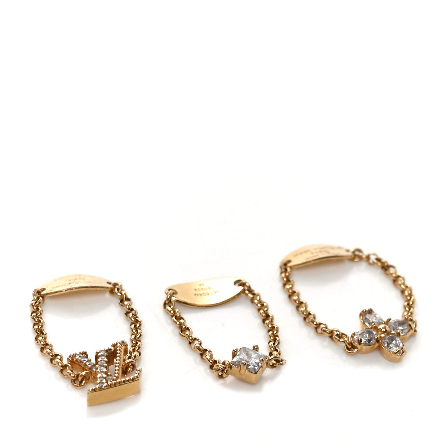 Metal Crystal Lady LV Ring Set M Gold