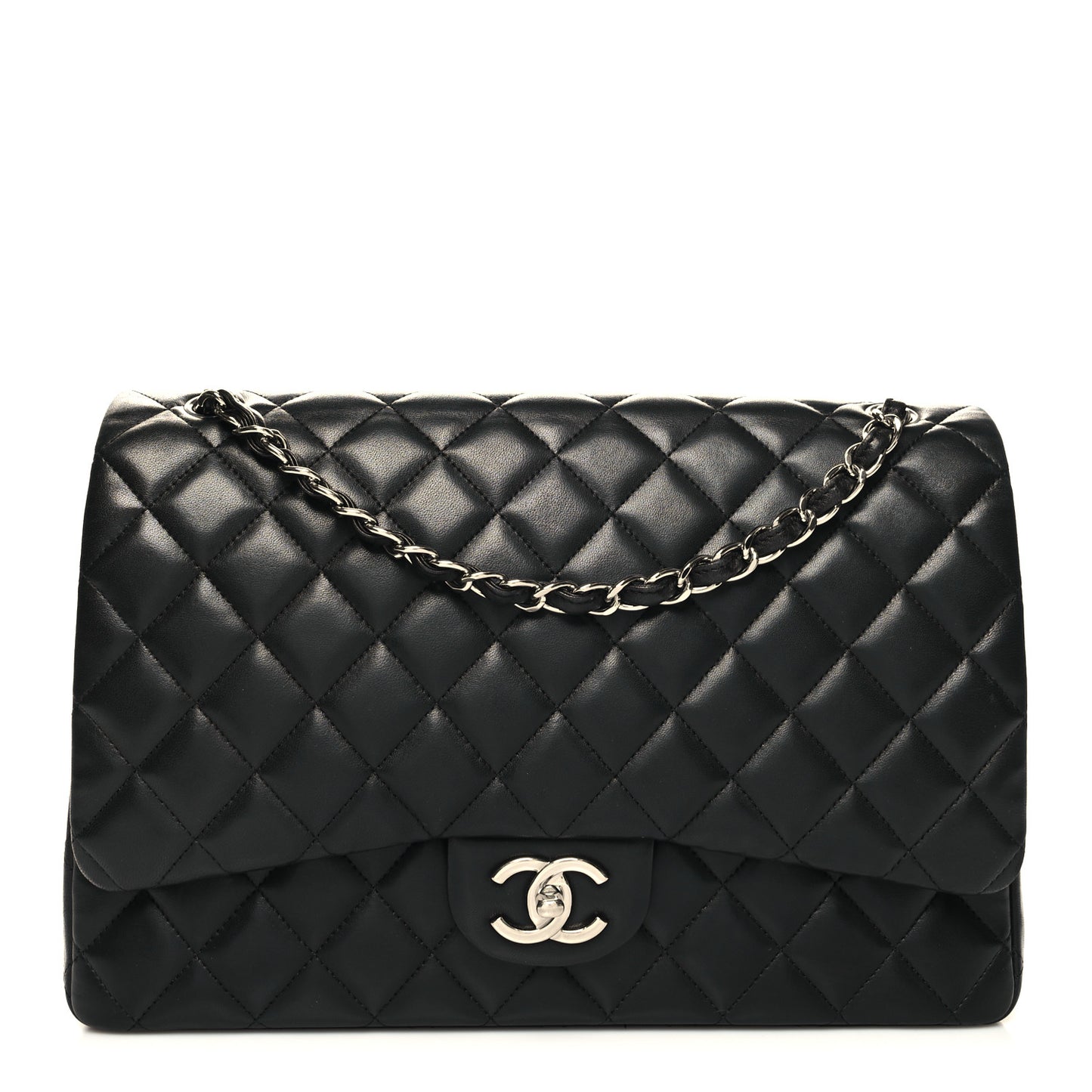 Lambskin Quilted Maxi Double Flap Black
