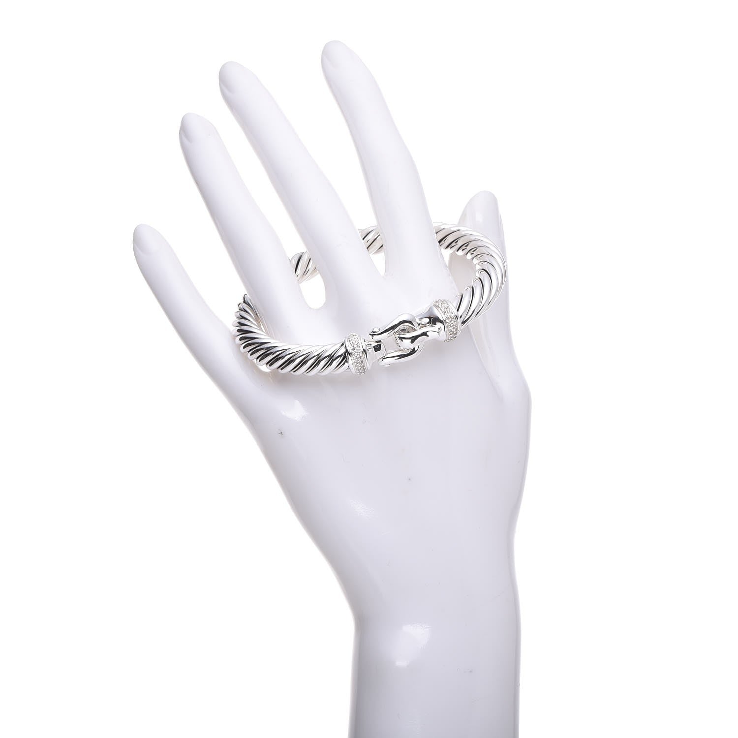 David Yurman Sterling Silver Diamond 8.5mm Cable Buckle Bracelet 2 of 4