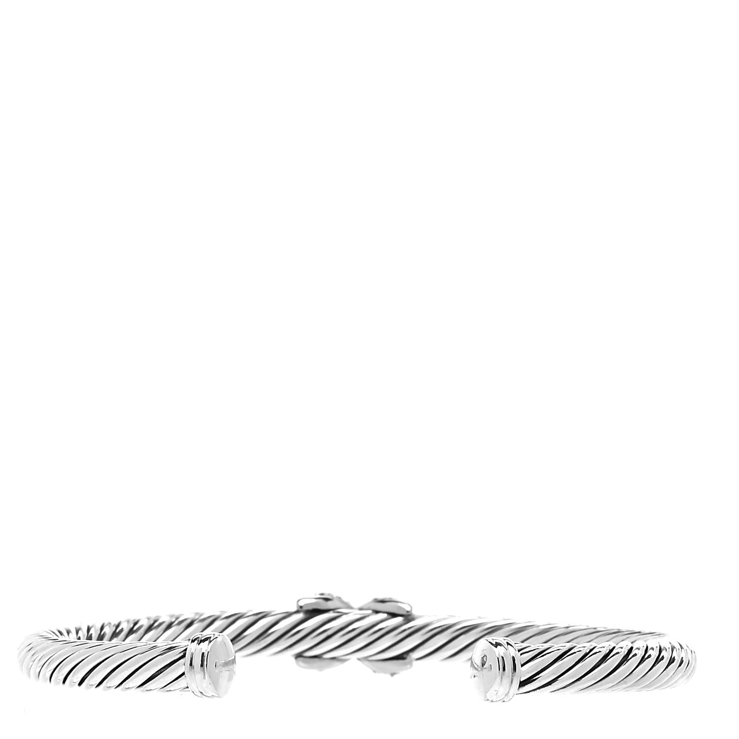 David Yurman Sterling Silver 18K White Gold Diamond Pave 5mm X Cable Bracelet 3 of 4