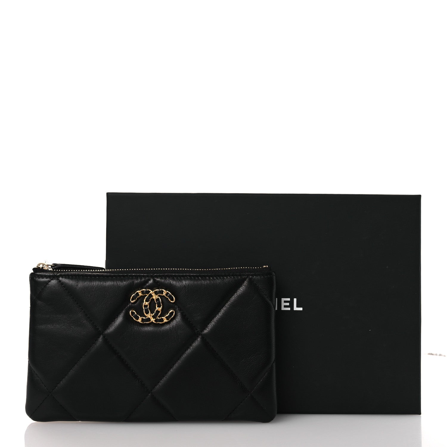 Chanel Shiny Goatskin Quilted Small Chanel 19 Pouch Black 1827816