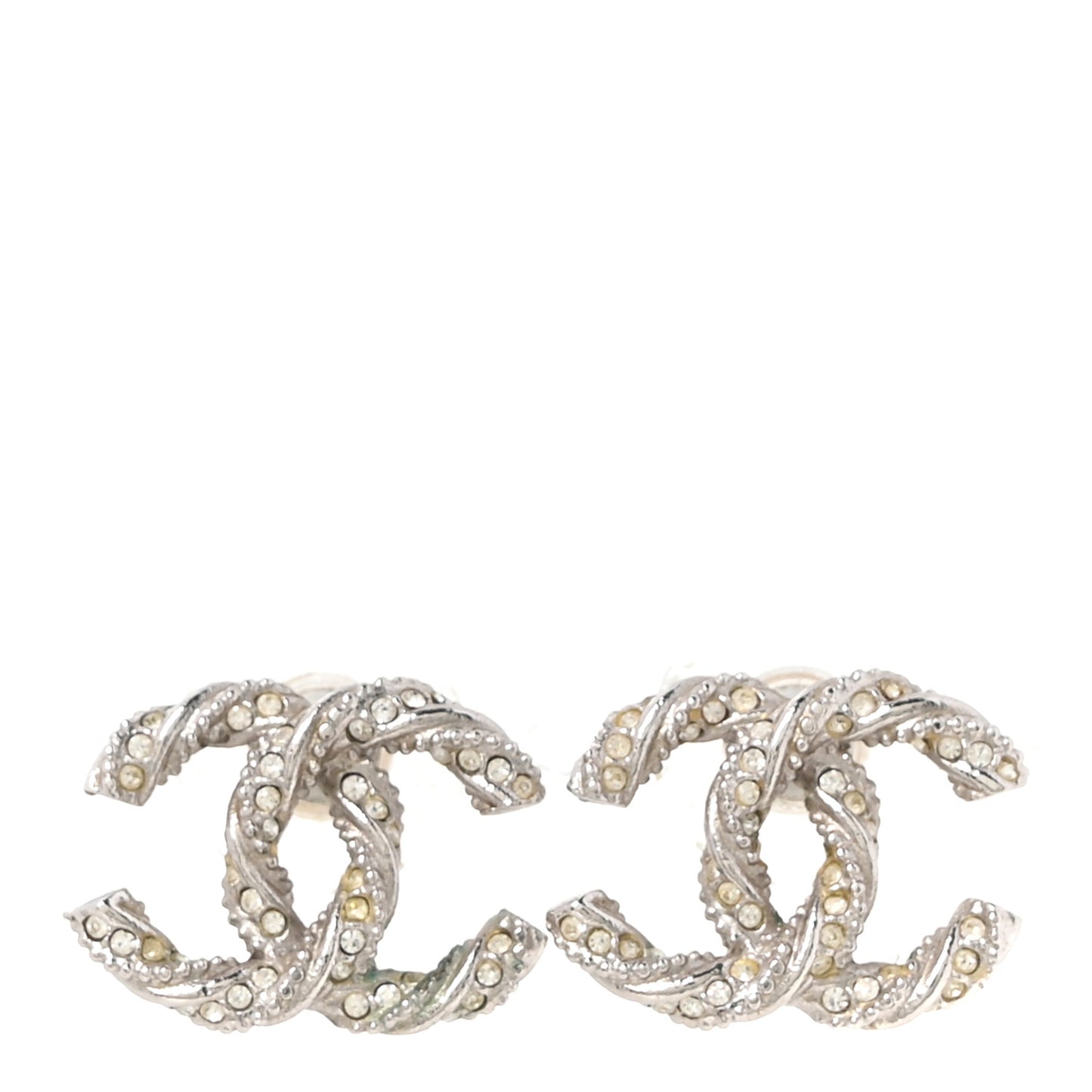 Crystal Twisted CC Earrings Silver