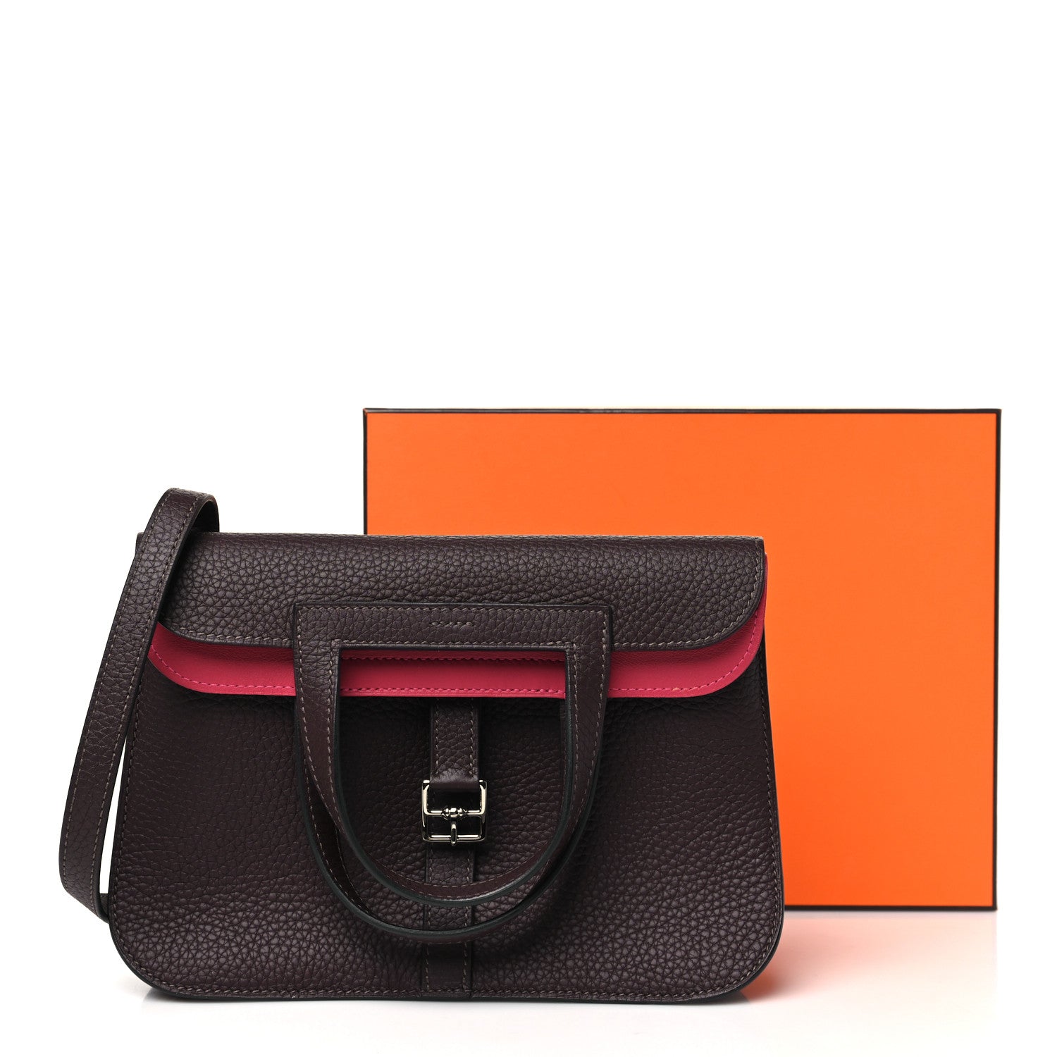 Hermes Taurillon Clemence Verso Halzan 25 Rouge Sellier Framboise