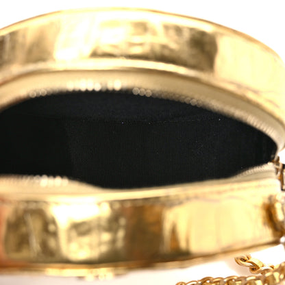 Chanel Metallic Calfskin Crocodile Embossed Cocodile Round Clutch with Chain Gold 5 of 9