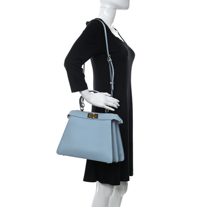Fendi Vitello Seta Shiny Nappa Medium Peekaboo I SEE U Satchel Azzurro Baby Camelia 2 of 10
