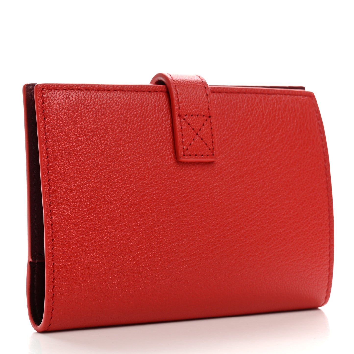 Grained Calfskin Passport Holder Wallet Red