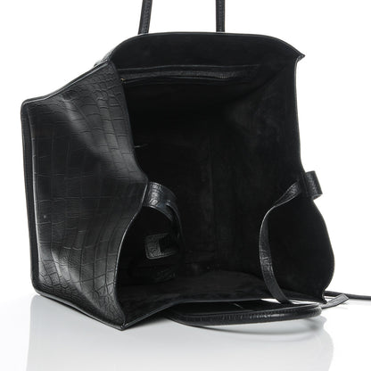 Celine Crocodile Embossed Calfskin Medium Phantom Luggage Black 5 of 10
