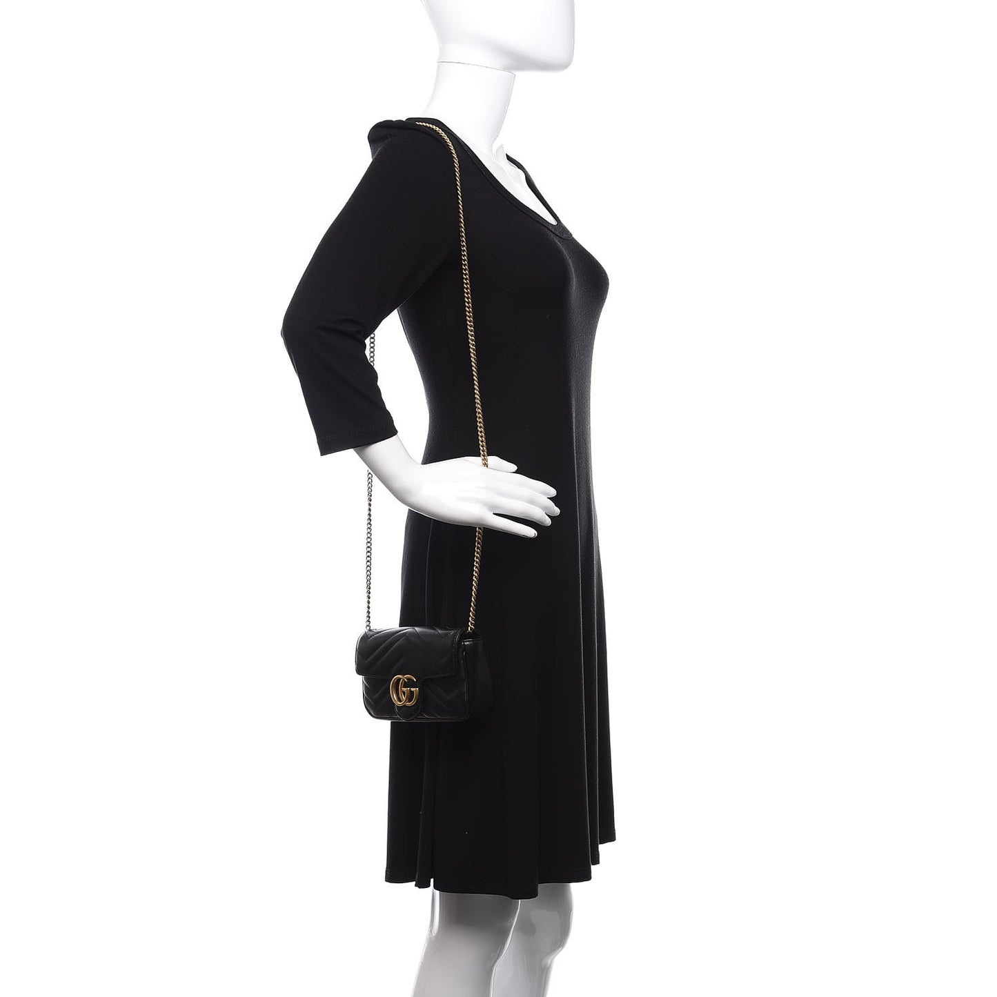 Calfskin Matelasse Super Mini GG Marmont Shoulder Bag Black