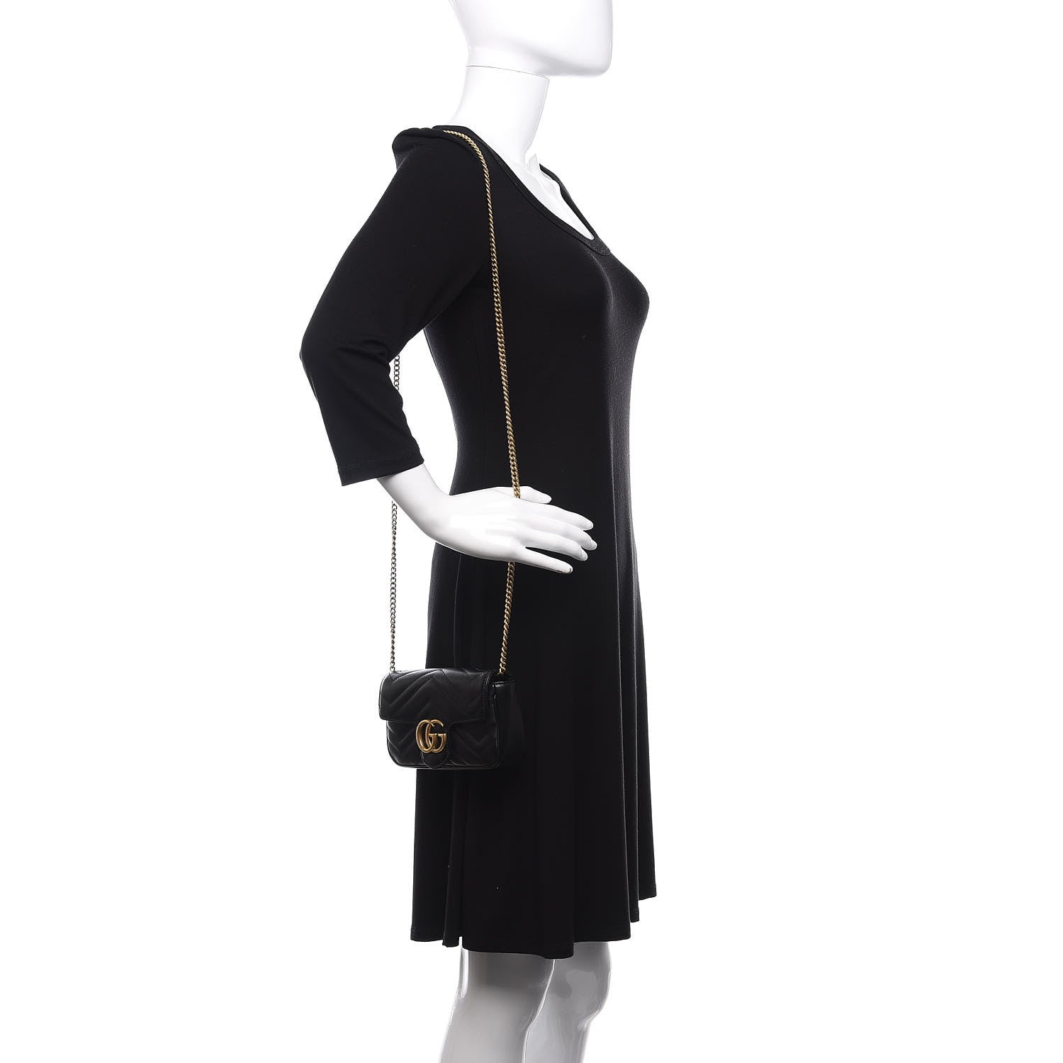 Gucci Calfskin Matelasse Super Mini GG Marmont Shoulder Bag Black 2 of 11