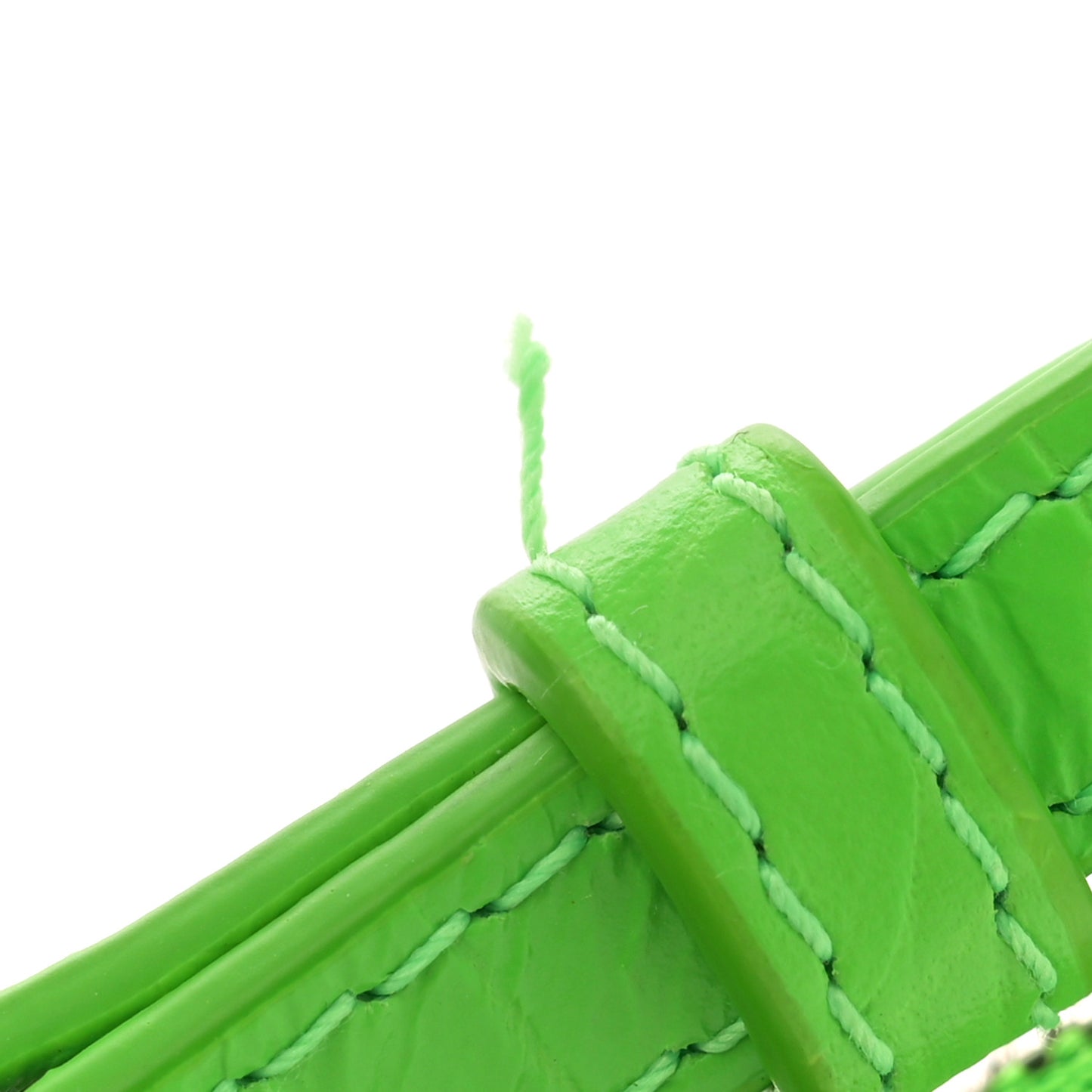 Extra Supple Calfskin Crocodile Embossed Le Cagole Mini Purse With Chain Acid Green