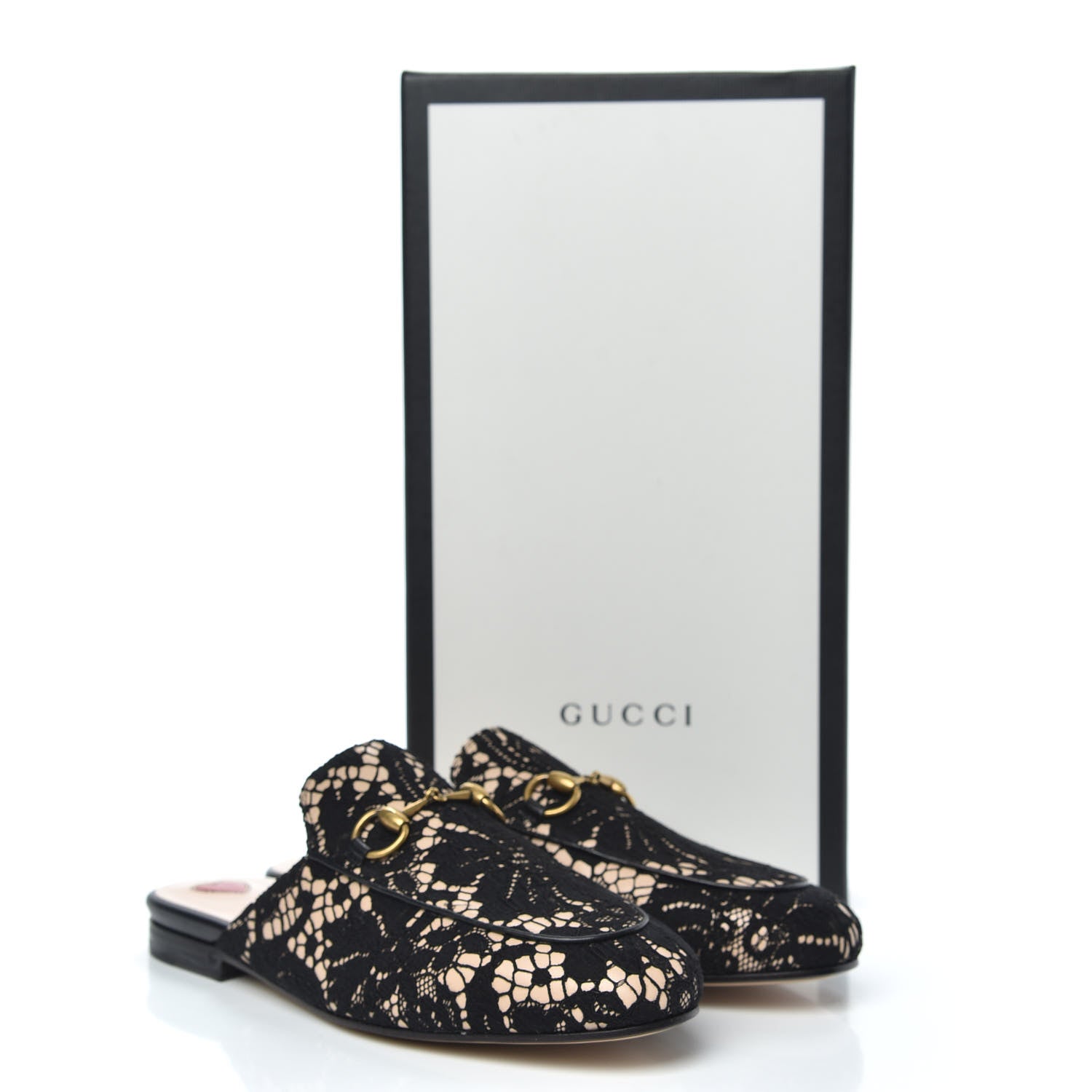 Gucci Lace Malaga Kid Womens Princetown Slippers 36 Black Skin Rose 9 of 9