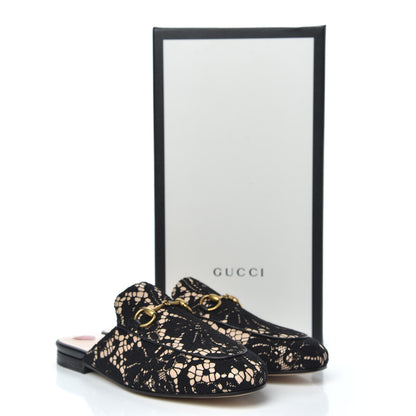 Gucci Lace Malaga Kid Womens Princetown Slippers 36 Black Skin Rose 9 of 9