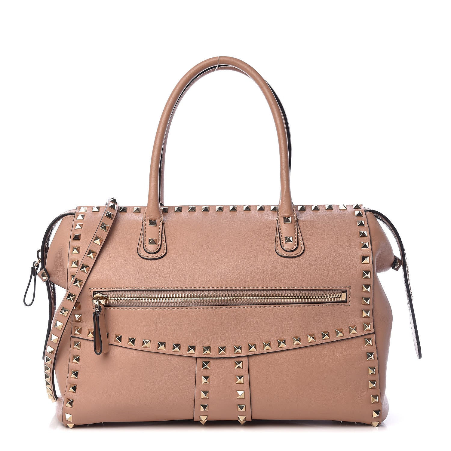 Valentino Garavani Calfskin Rockstud Top Handle Satchel Soft Noisette 1 of 14