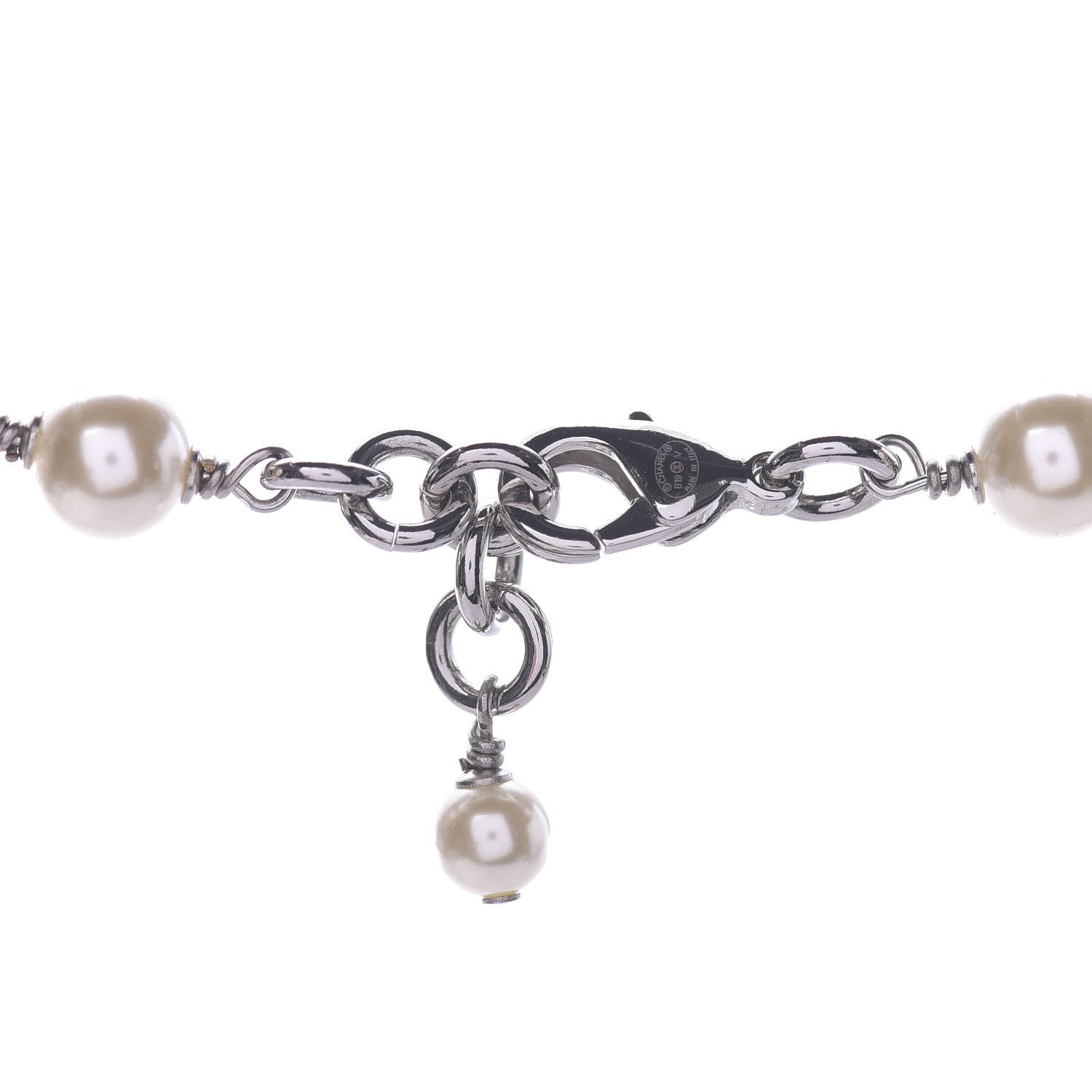 Chanel Graduated Pearl Crystal CC Long Necklace Silver 5 of 6
