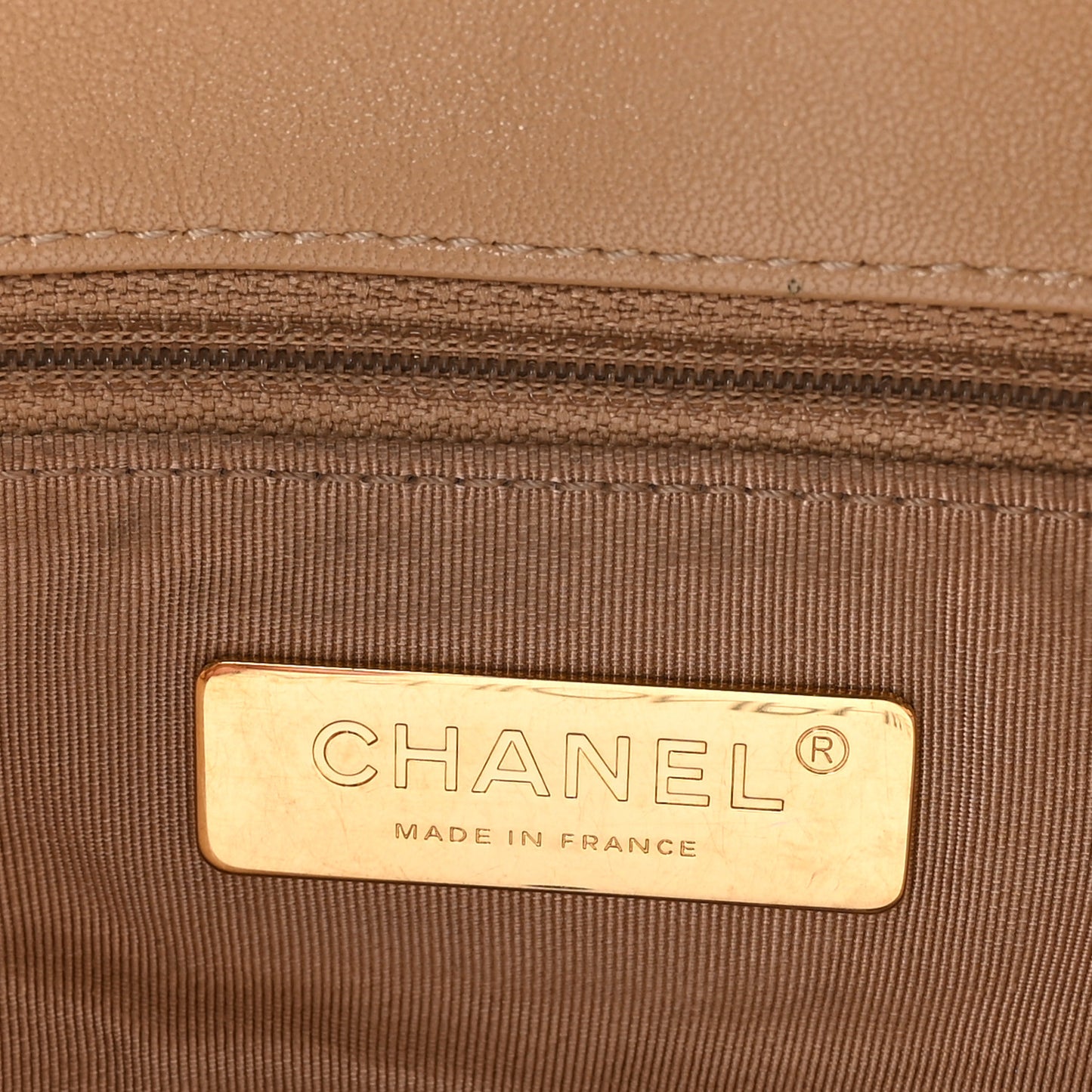 Lambskin Quilted Medium Chanel 19 Flap Dark Beige
