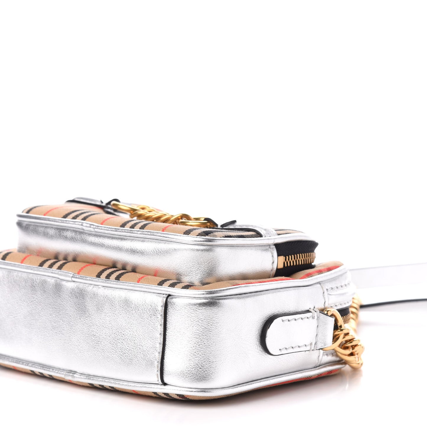 Smooth Calfskin 1983 Knight Check Link Camera Bag Silver