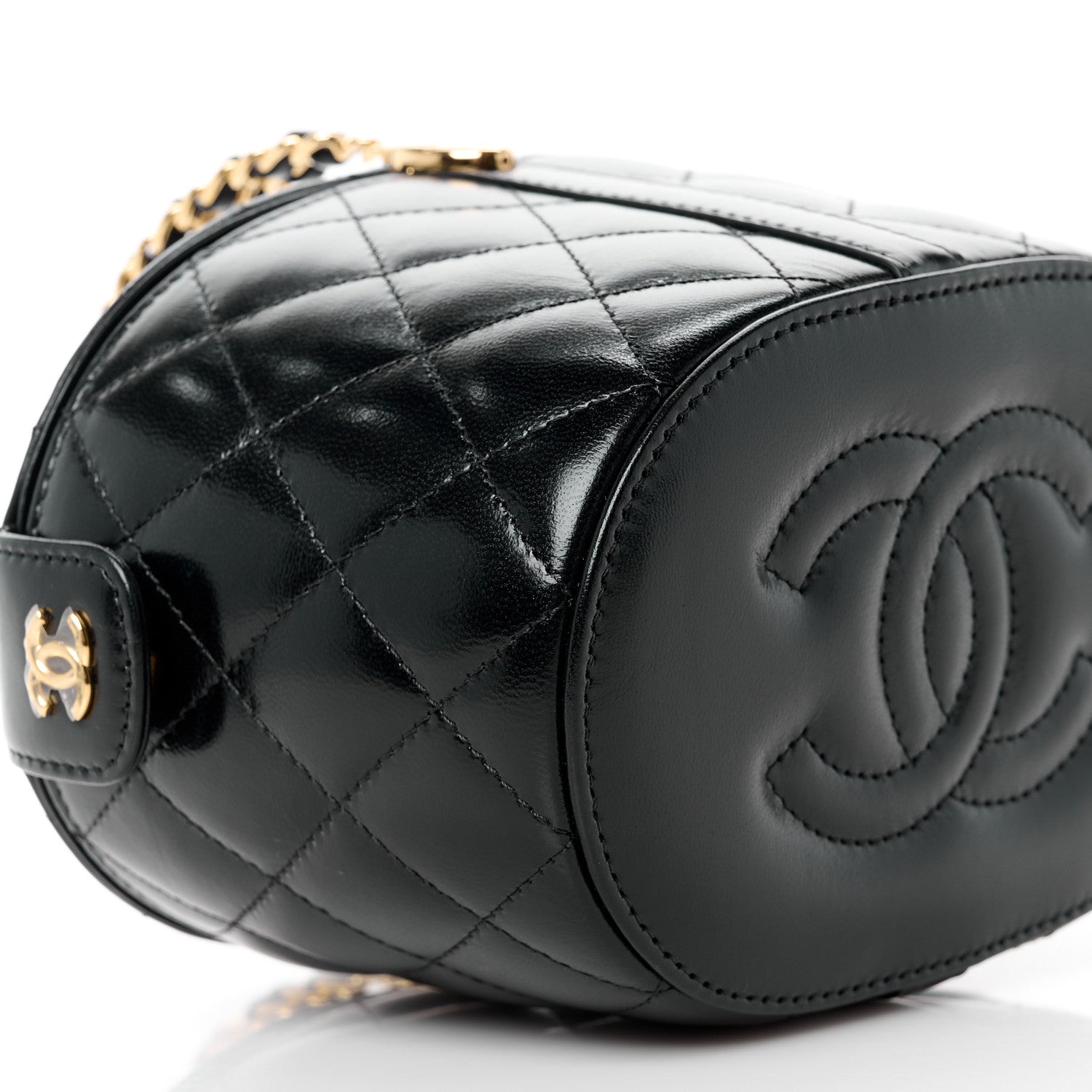 Chanel Lambskin Quilted Chain Top Handle Vanity With Chain Black 10 of 13