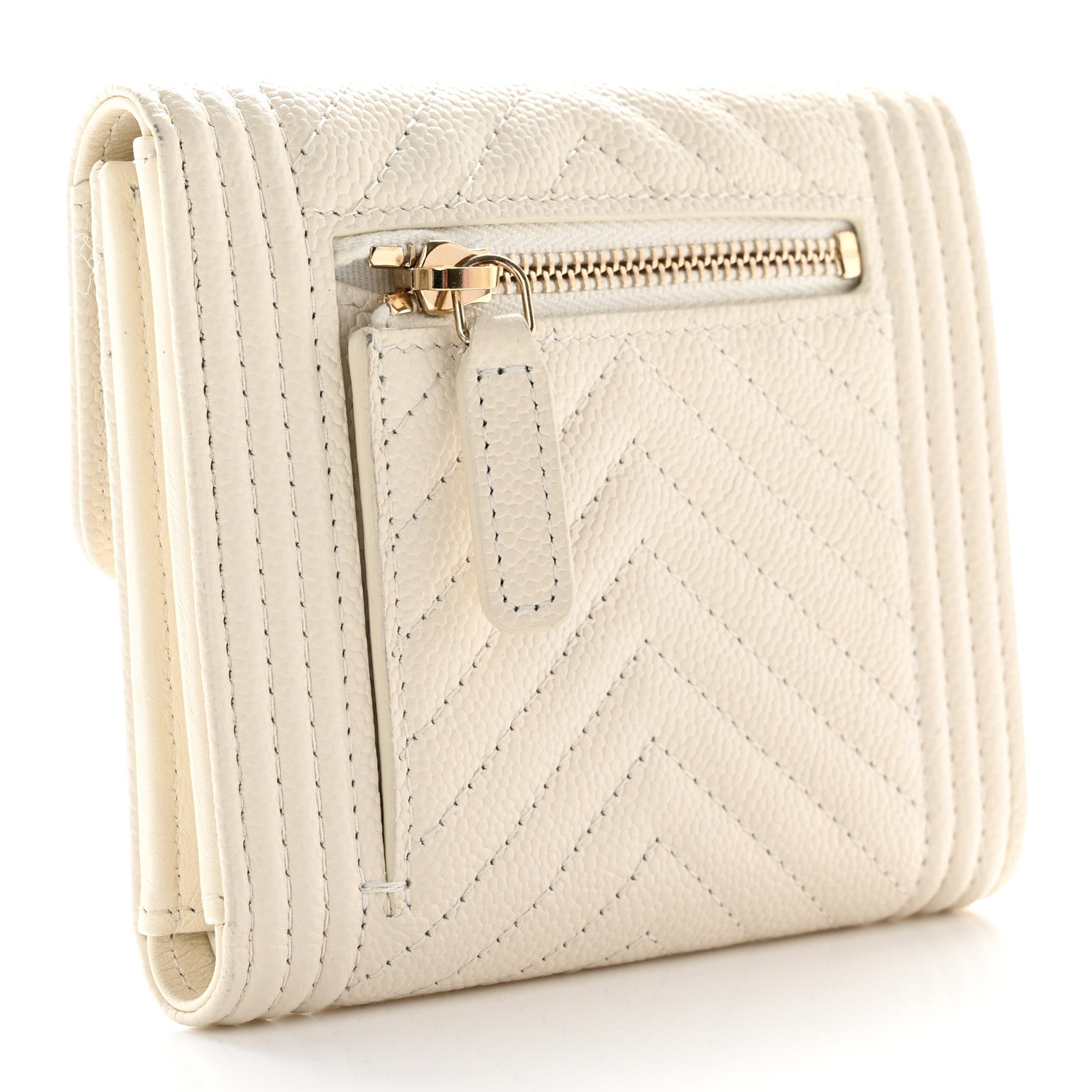 Chanel Caviar Chevron Quilted Boy Compact Wallet White 3 of 10