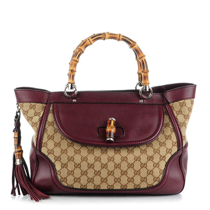Gucci Monogram New Bamboo Medium Tassel Tote Bordeaux 1 of 9