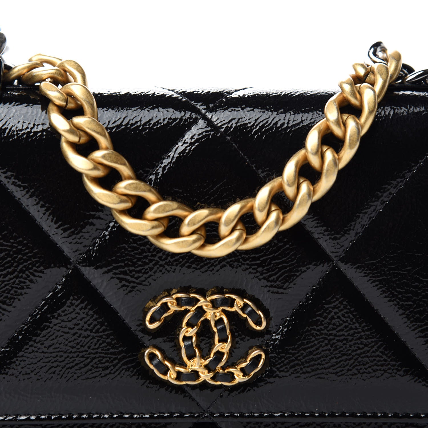 Chanel Shiny Crumpled Calfskin Quilted Chanel 19 Wallet On Chain WOC Black 11 of 12