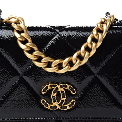 Chanel Shiny Crumpled Calfskin Quilted Chanel 19 Wallet On Chain WOC Black 11 of 12