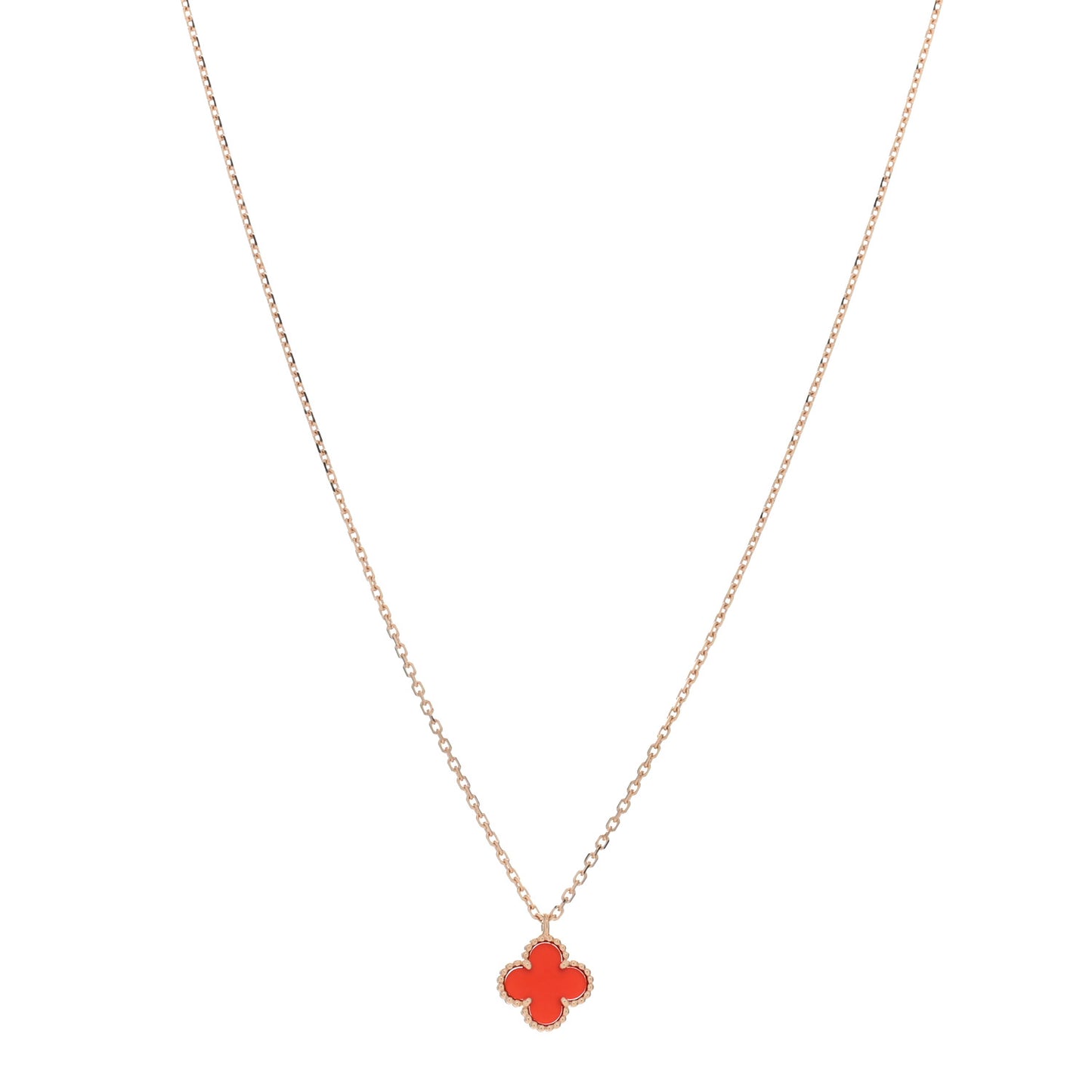 18K Rose Gold Carnelian Sweet Alhambra Pendant Necklace