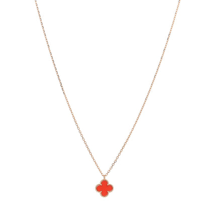 Van Cleef & Arpels 18K Rose Gold Carnelian Sweet Alhambra Pendant Necklace 1 of 4