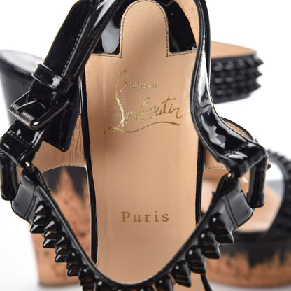 Christian Louboutin Patent Barboullaga 140 Spikes Cork Wedges 41 Black 6 of 7