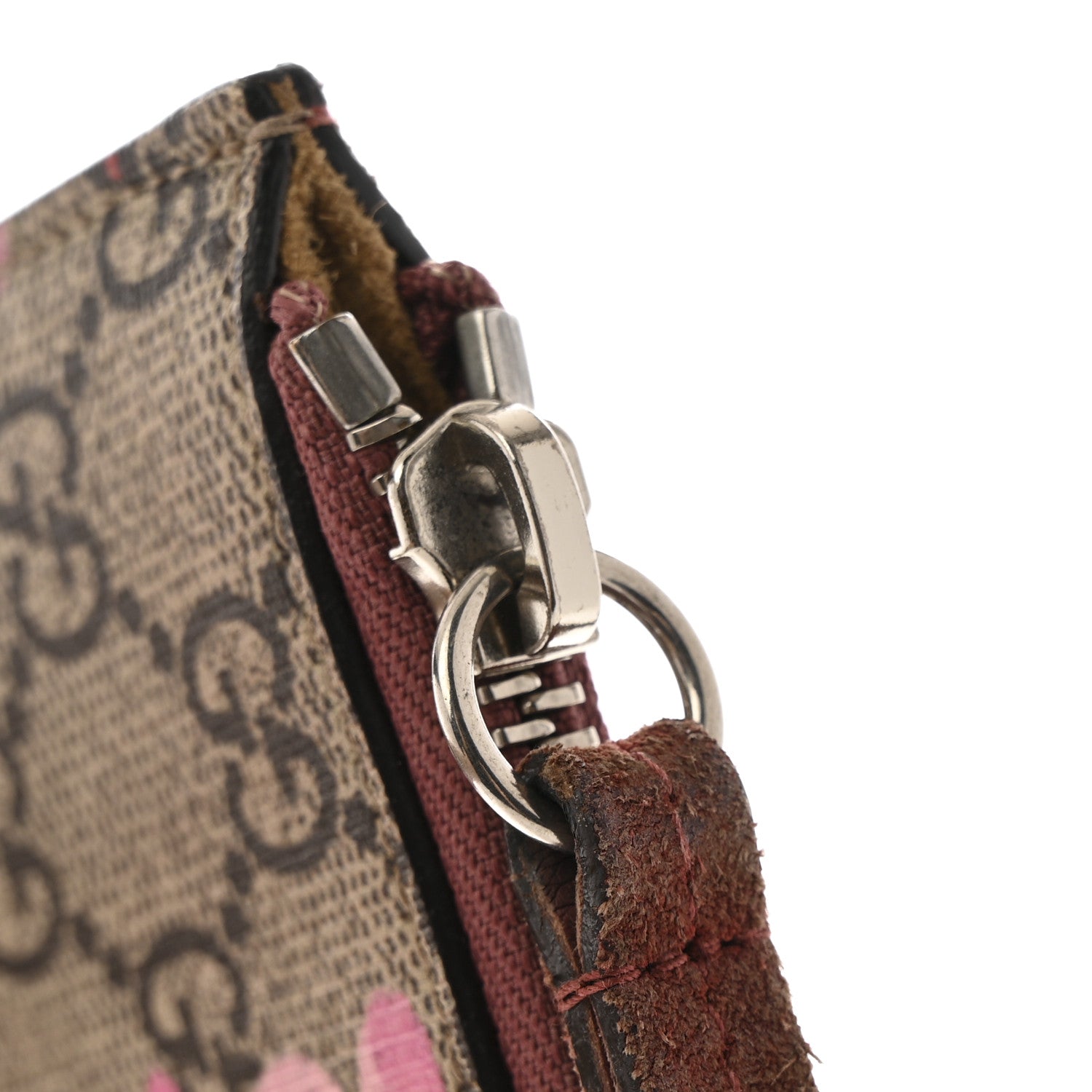 Gucci GG Supreme Monogram Blooms Suede Large Zip Pouch Beige Multicolor Dry Rose 9 of 10
