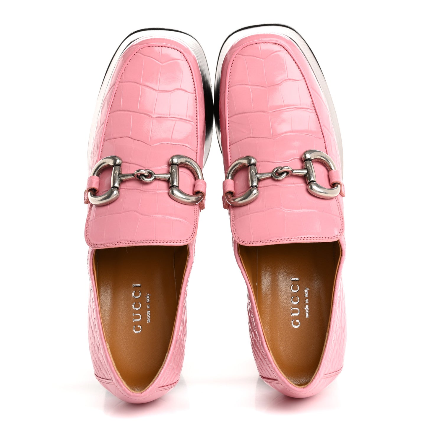 Croco Calf Lux Granada Kid Horsebit Platform Loafers 35.5 Butterfly Pink