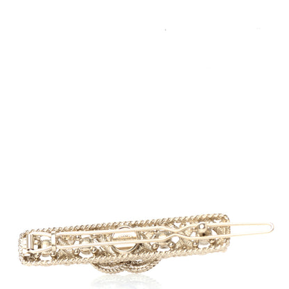 Chanel Pearl Crystal CC Hair Clip Barrette Gold 3 of 4