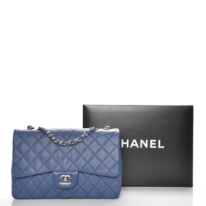 Chanel Washed Caviar Jumbo Single Flap Blue 9 of 9