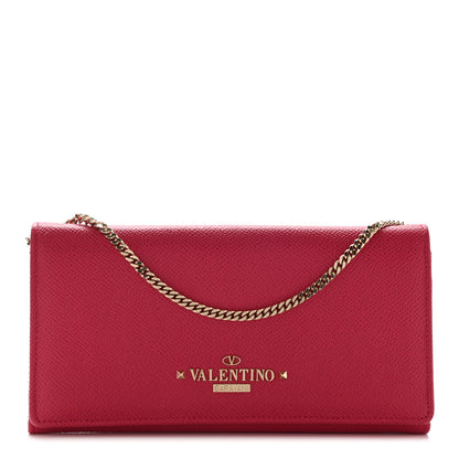 Valentino Garavani Grained Calfskin Wallet On Chain Red 1 of 9