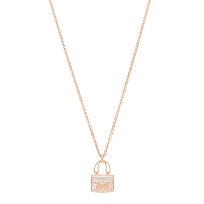 Hermes 18K Rose Gold Diamond Constance Amulettes Pendant Necklace 1 of 6