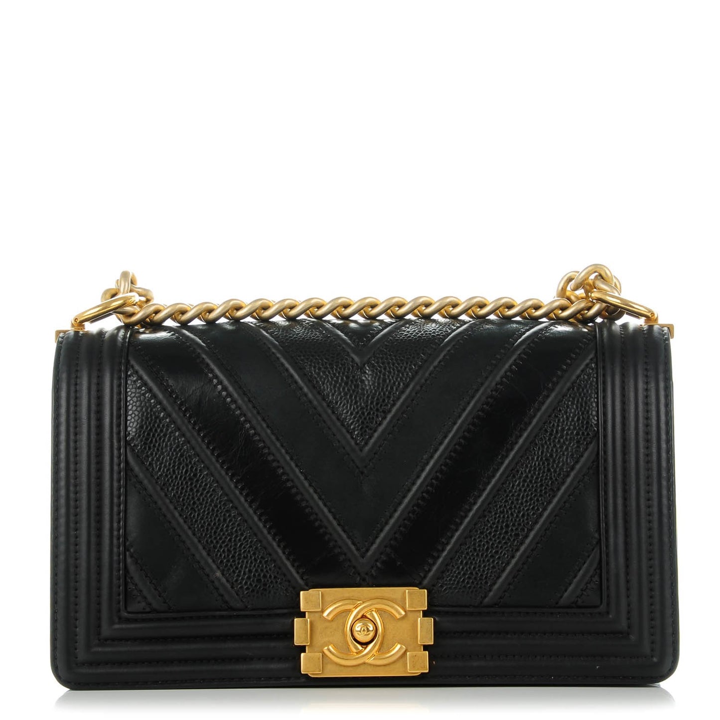 Caviar Suede Calfskin Chevron Medium Boy Flap Black
