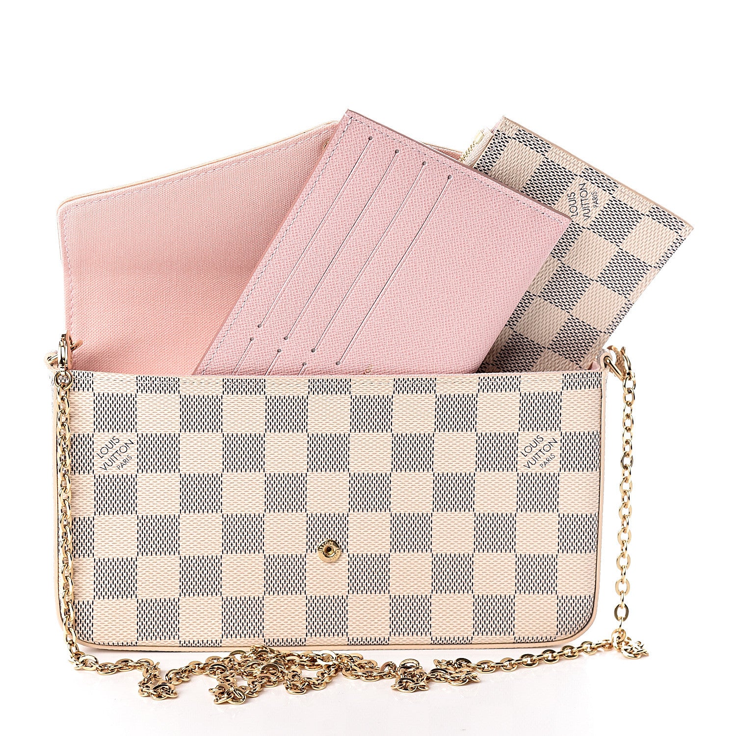 Louis Vuitton Damier Azur Pochette Felicie Chain Wallet Rose Ballerine 7 of 11