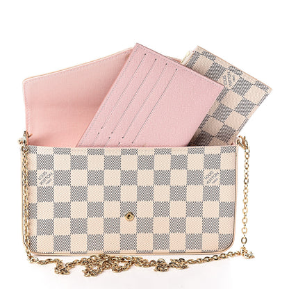 Louis Vuitton Damier Azur Pochette Felicie Chain Wallet Rose Ballerine 7 of 11