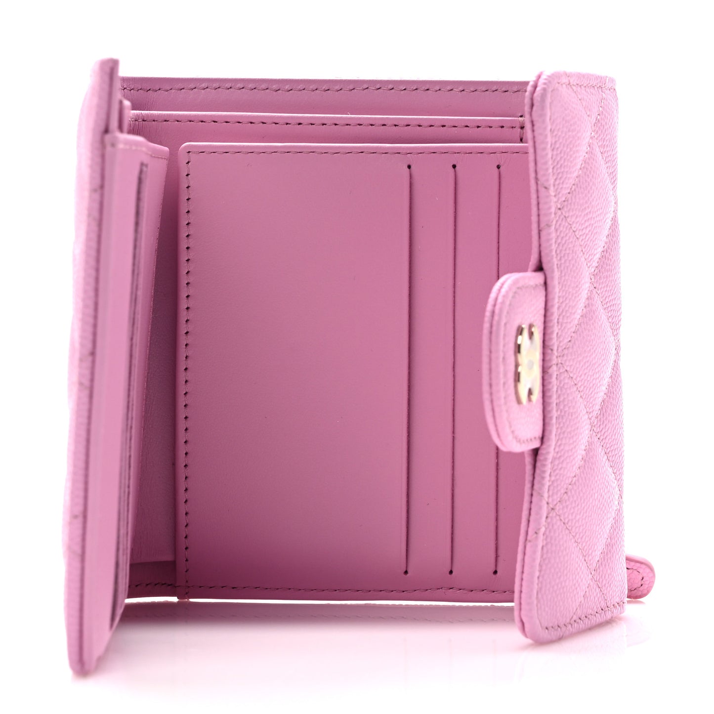 Caviar Quilted Compact Flap Wallet Pink